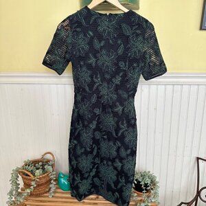 Tory Burch Navy & Green Floral Lace Short Sleeve Dress Size 0